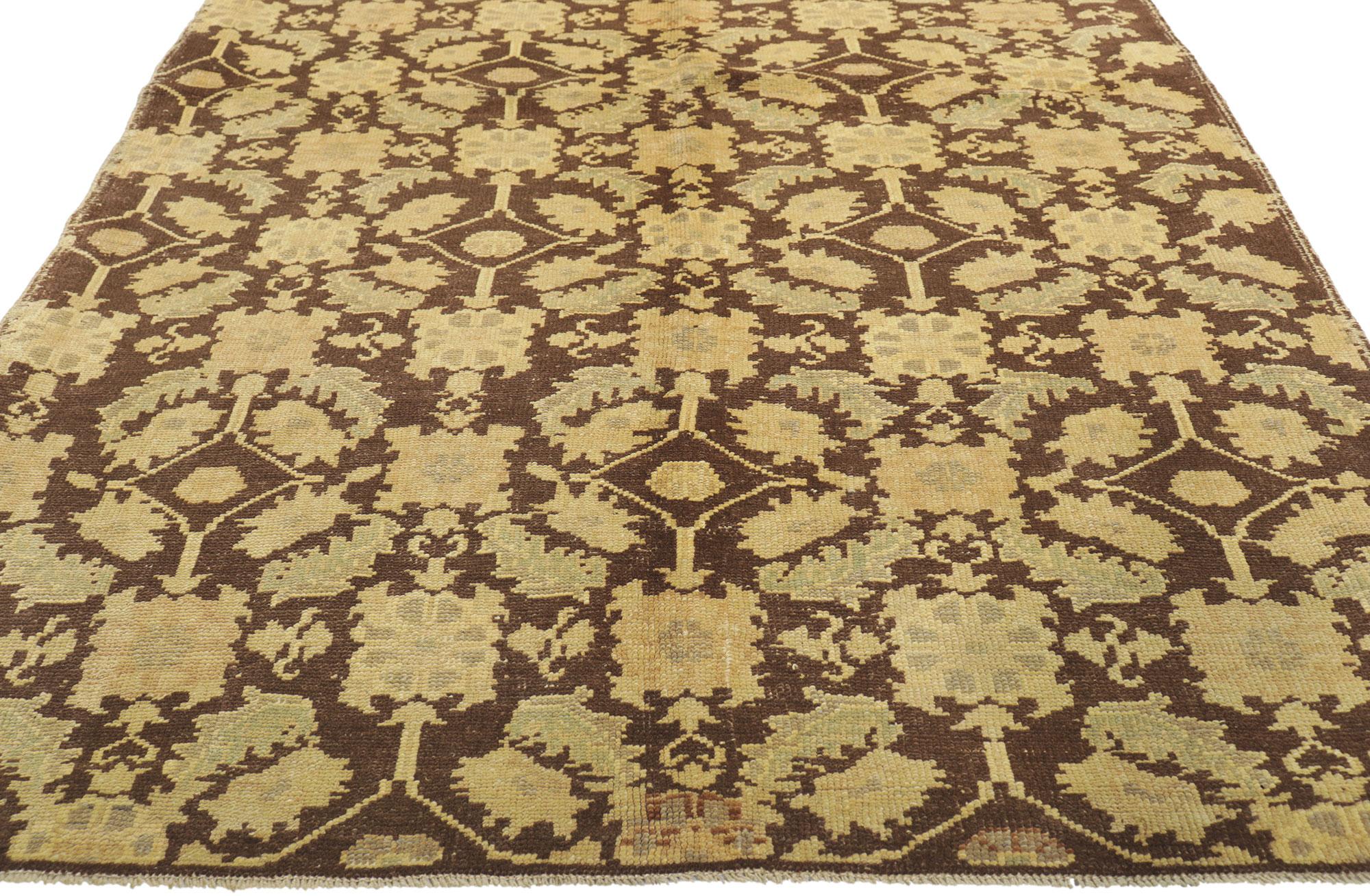 Noué à la main Tapis turc Oushak vintage brun foncé en vente