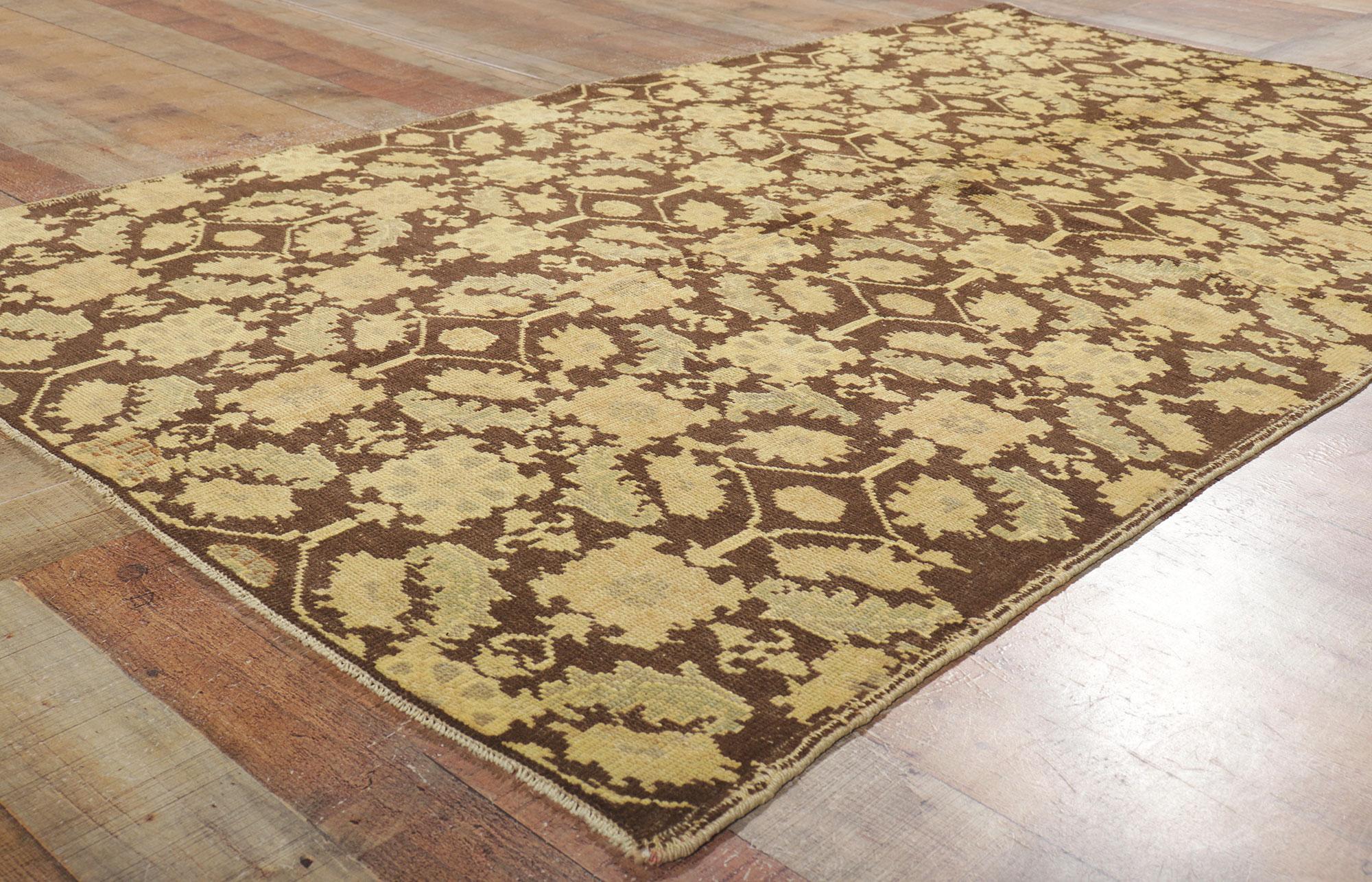 Laine Tapis turc Oushak vintage brun foncé en vente