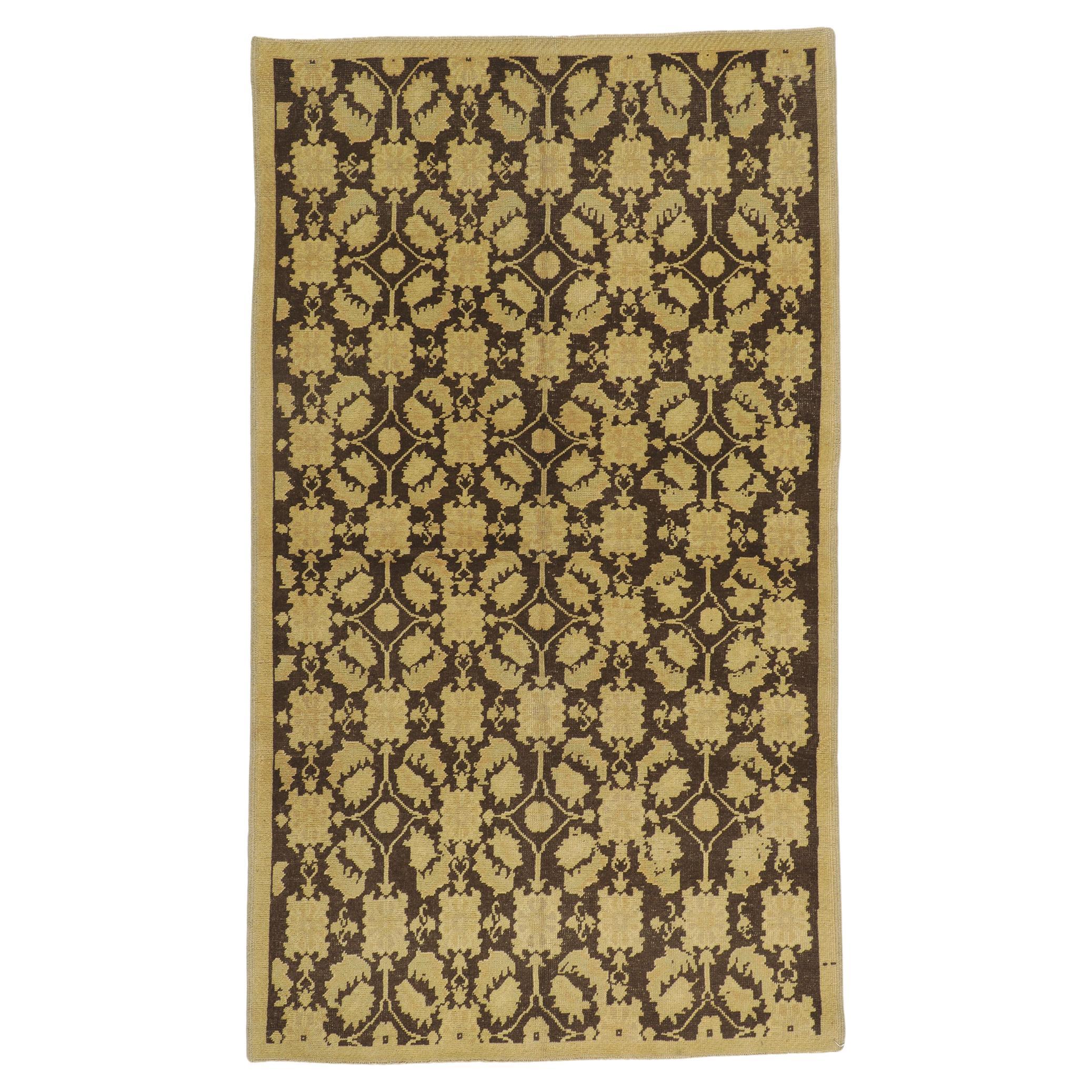 Tapis turc Oushak vintage brun foncé