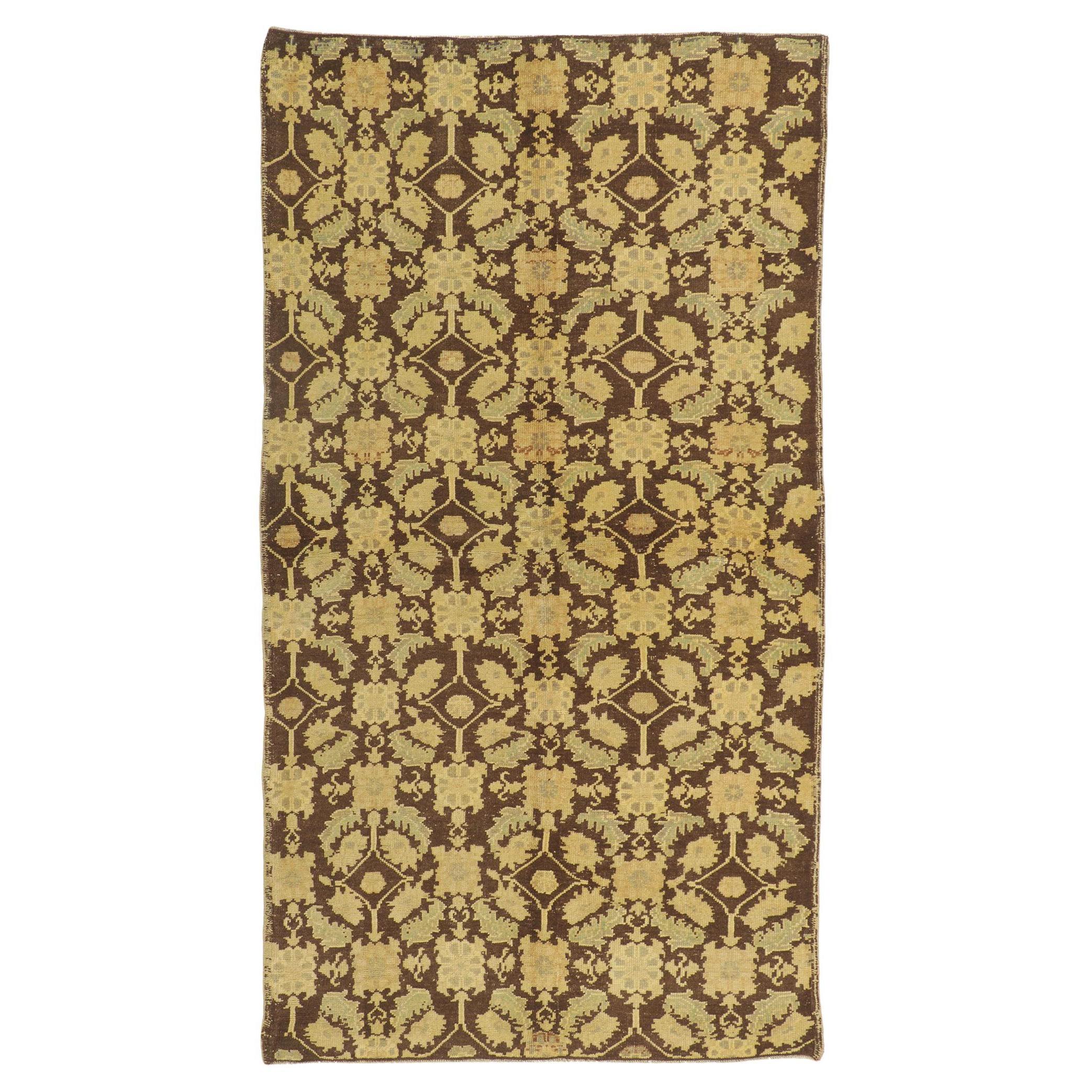 Tapis turc Oushak vintage brun foncé en vente