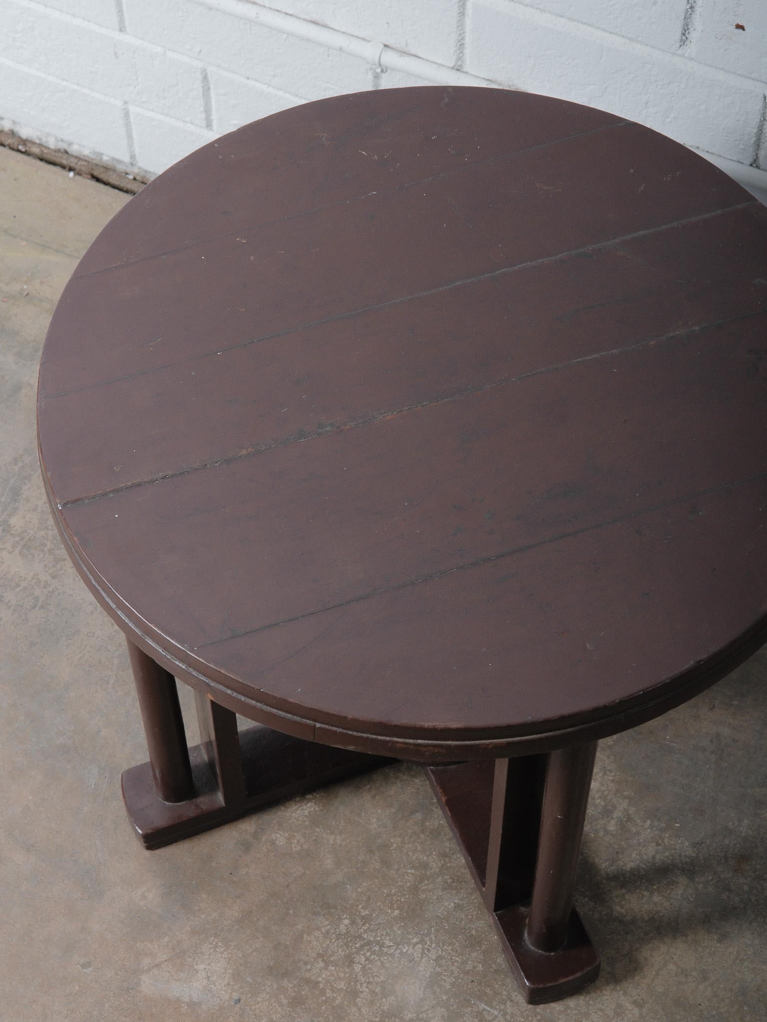 20th Century Vintage Dark Brown Wooden Round Side Table For Sale