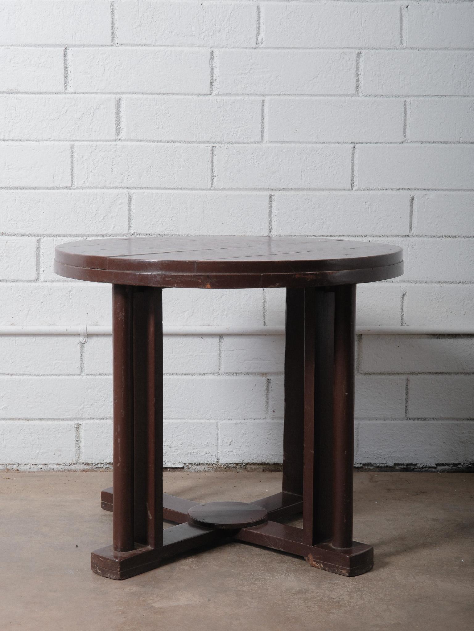 Vintage Dark Brown Wooden Round Side Table For Sale 2