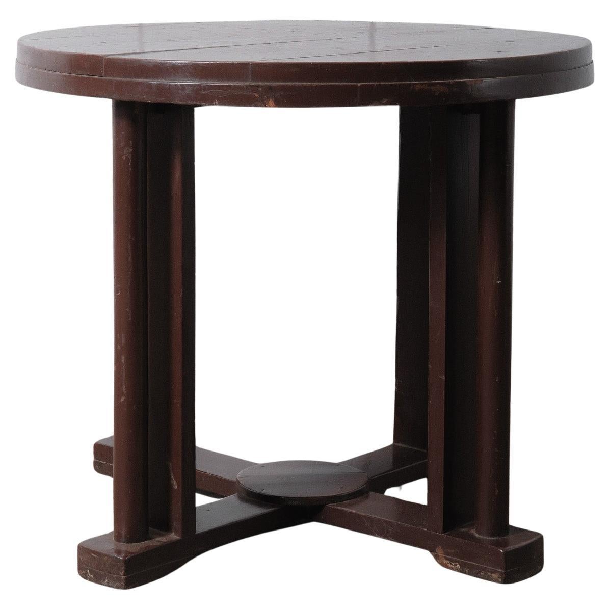 Vintage Dark Brown Wooden Round Side Table For Sale