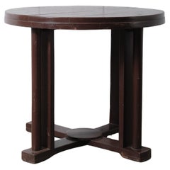 Vintage Dark Brown Wooden Round Side Table