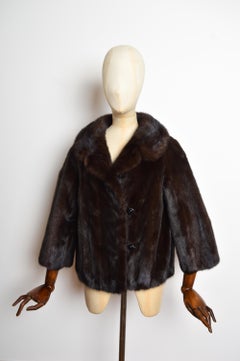 Vintage Dark Chocolate Brown Mink Cropped Short Real Fur Coat