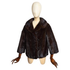 Vintage Dark Chocolate Brown Mink Cropped Short Real Fur Coat