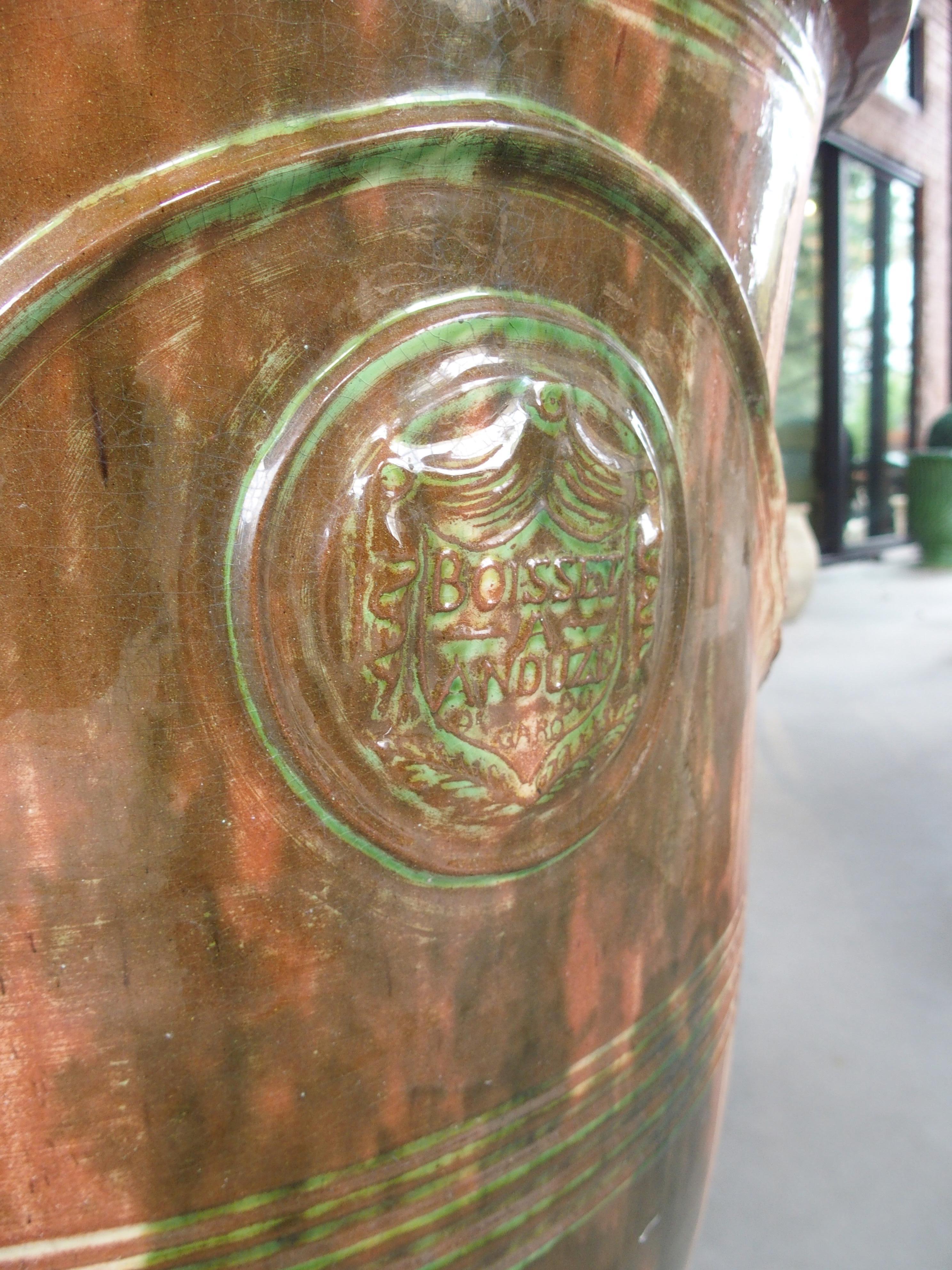 Fin du 20e siècle Pot à Anduze français vintage à glaçure flamme foncée par Boisset en vente