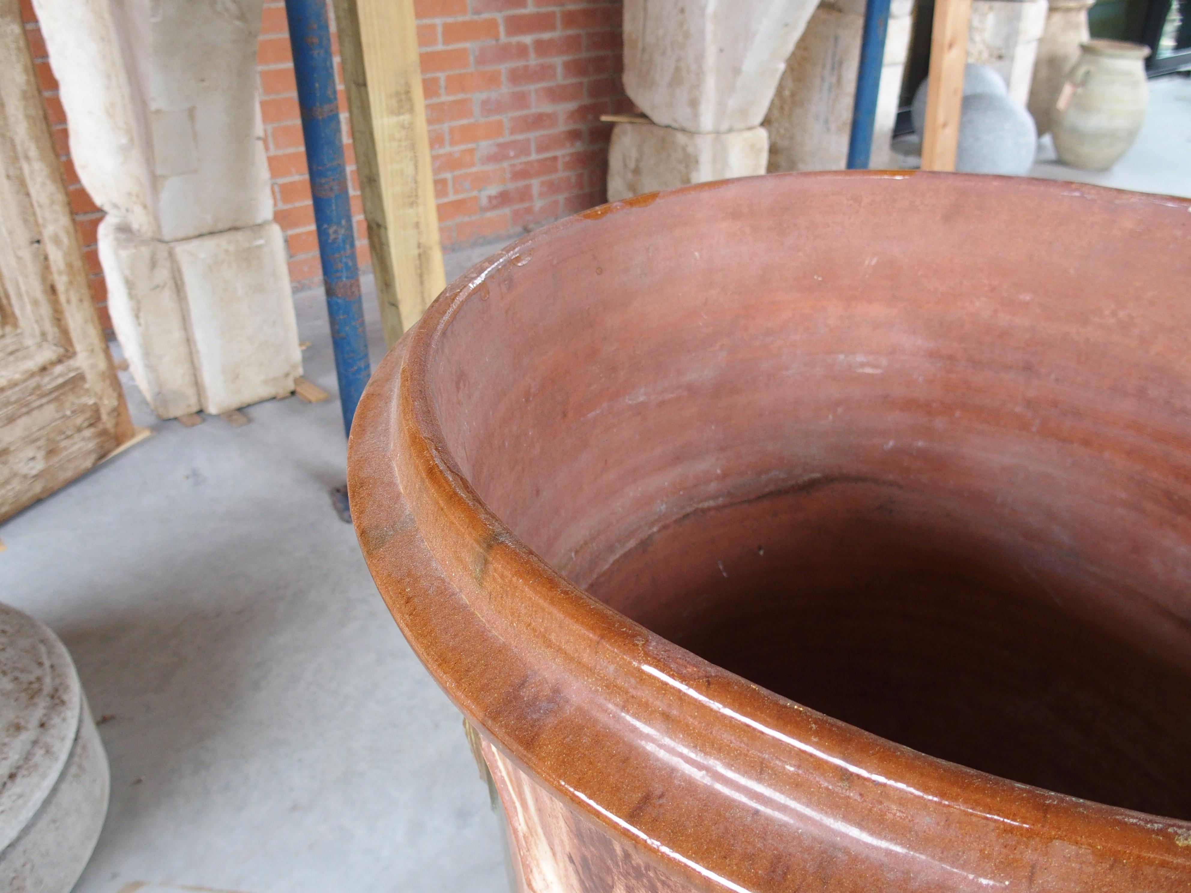 Terre cuite Pot à Anduze français vintage à glaçure flamme foncée par Boisset en vente