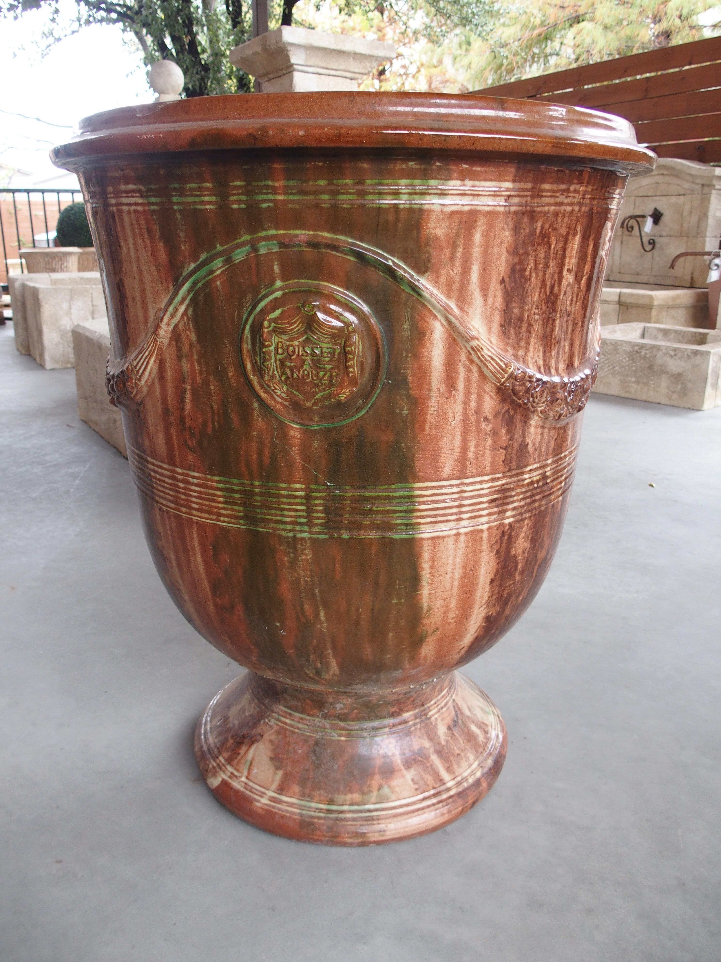 Pot à Anduze français vintage à glaçure flamme foncée par Boisset en vente 1