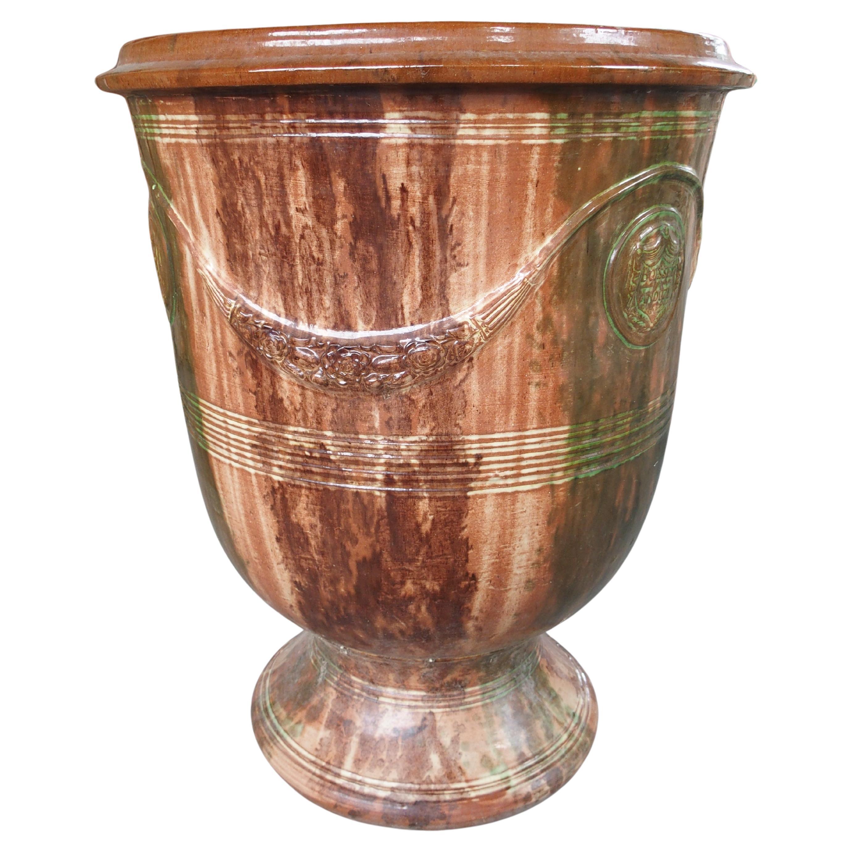 Pot à Anduze français vintage à glaçure flamme foncée par Boisset