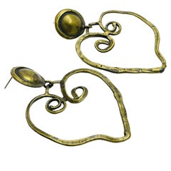 Vintage dark gold huge hearts designer dangle earrings