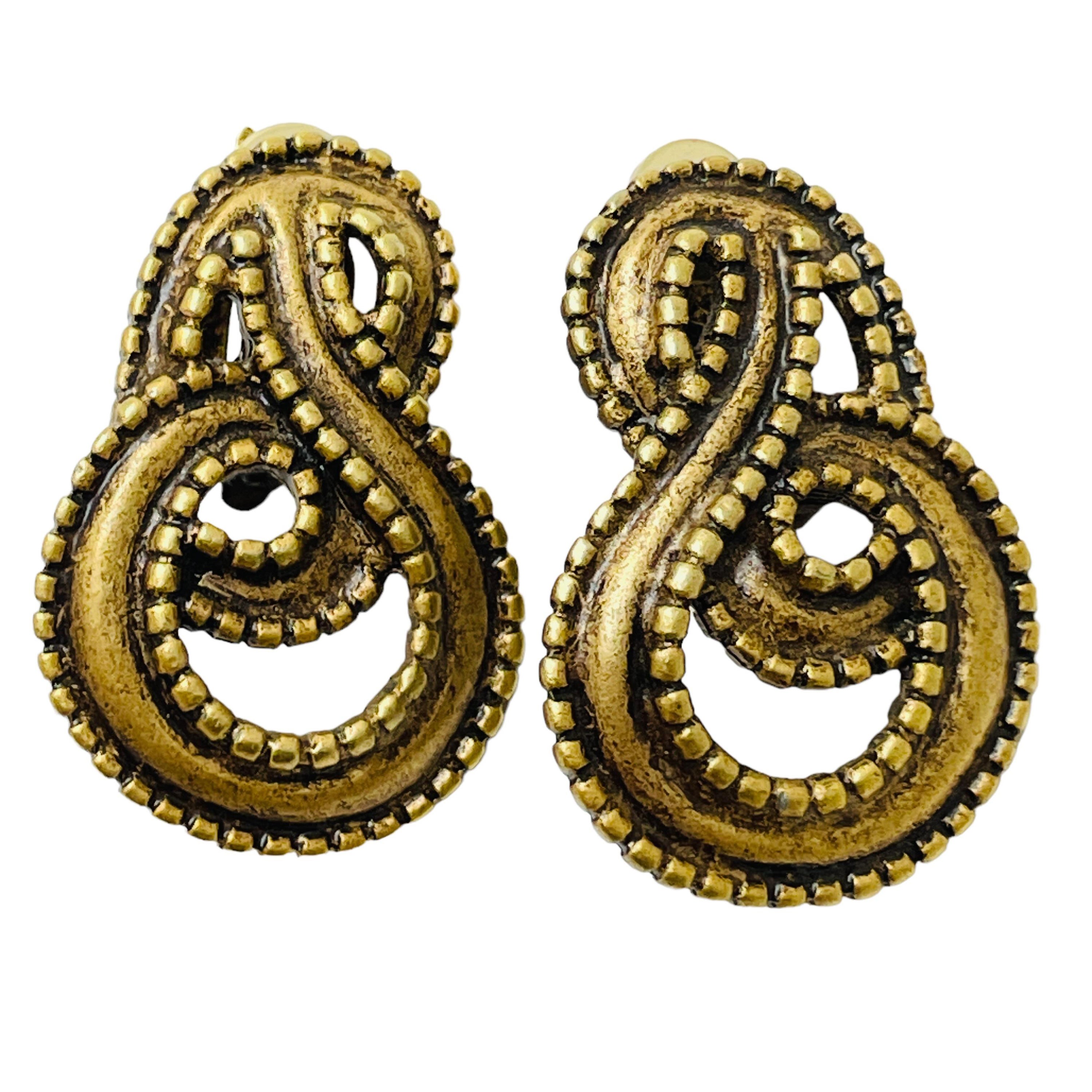 Dunkelgoldfarbene Vintage-Designer-Ohrringe mit Clip