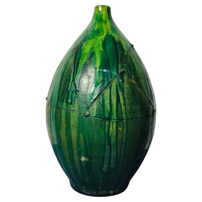 Vintage Dark Green Ceramic Vase, 1970's For Sale at 1stDibs