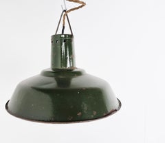 Vintage dark green enamel industrial pendant lights, 1960s