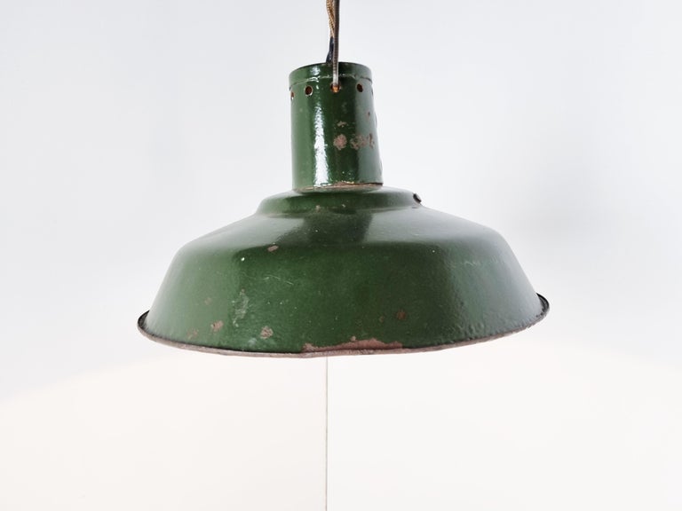 Latvian Vintage dark green enamel industrial pendant lights, 1960s For Sale