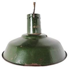 Vintage dark green enamel industrial pendant lights, 1960s