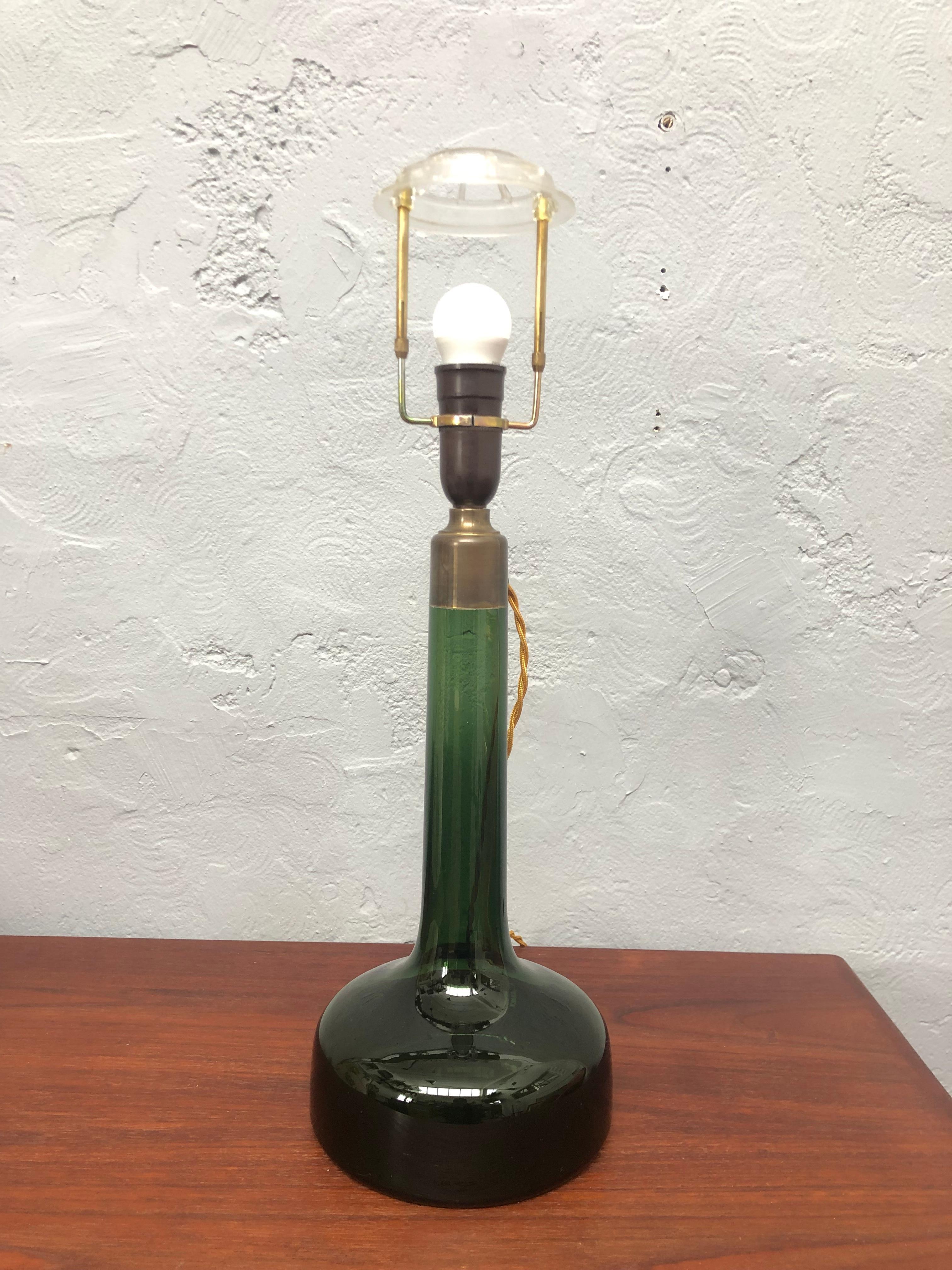 Hand-Crafted Vintage Dark Green Glass Table Lamp by Biilman-Petersen for Le Klint For Sale