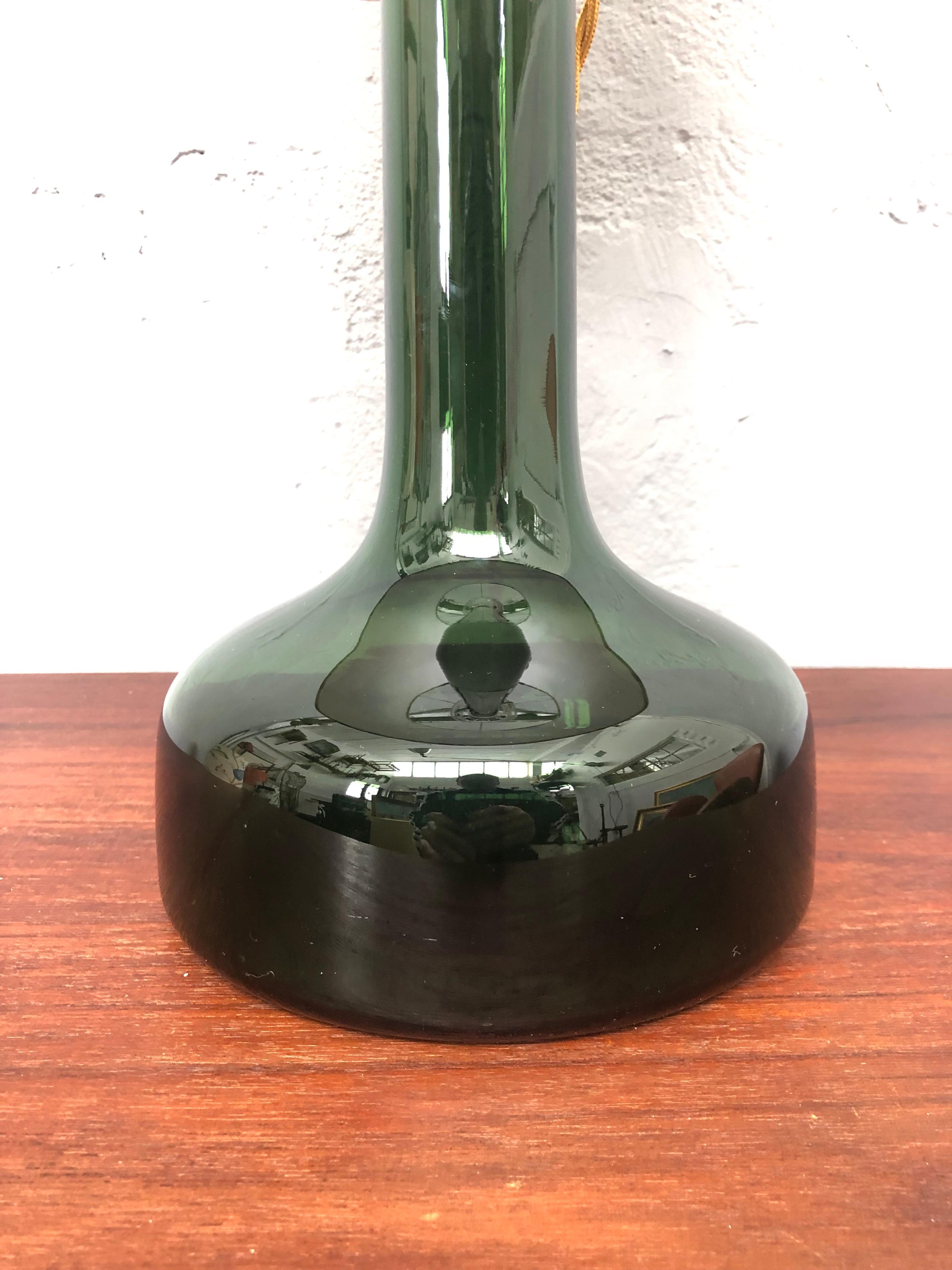 Mid-20th Century Vintage Dark Green Glass Table Lamp by Biilman-Petersen for Le Klint For Sale