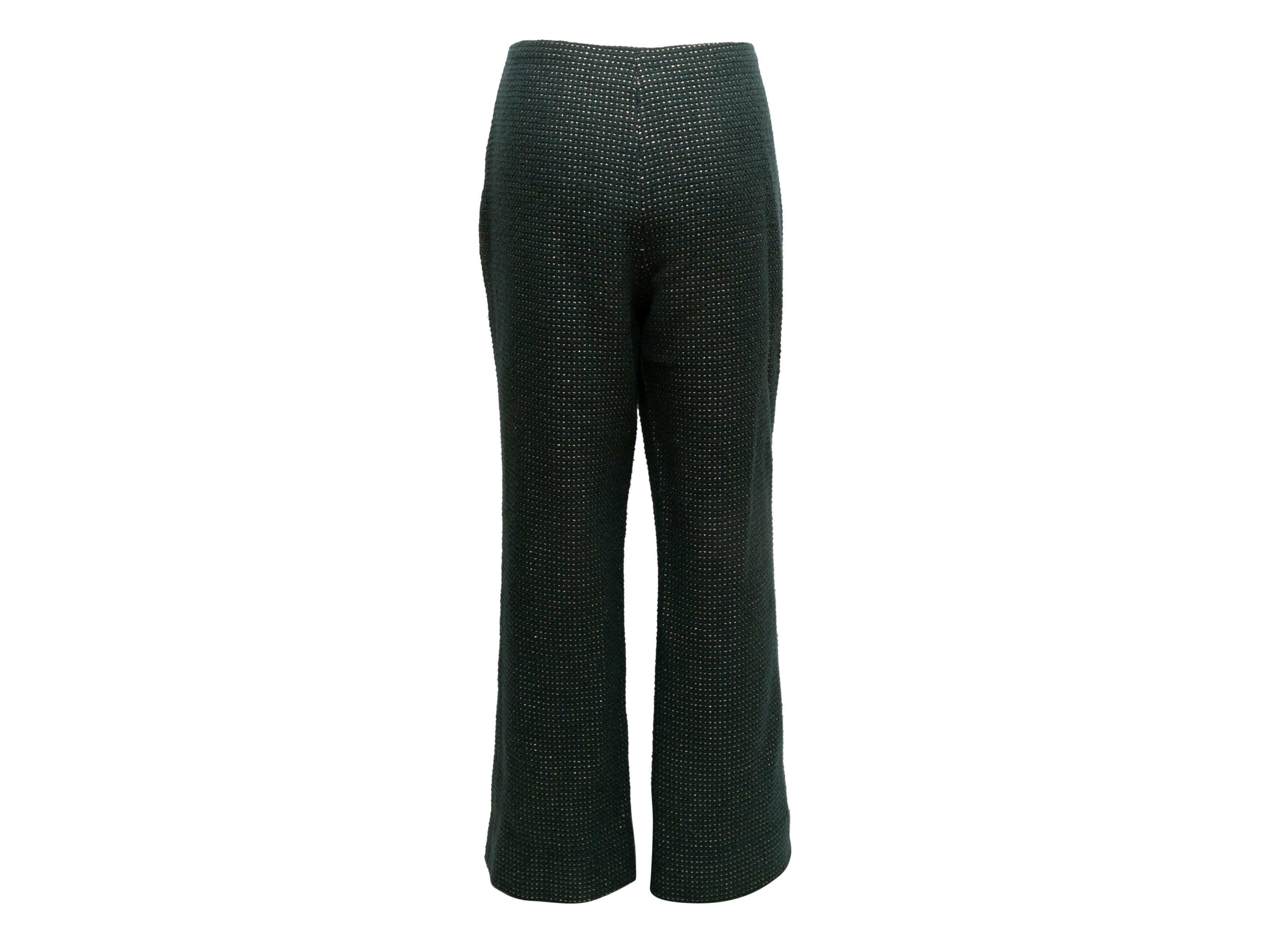 Vintage Dark Green & Gold Chanel Fall/Winter 2000 Wool Trousers Size FR 44 In Good Condition In New York, NY
