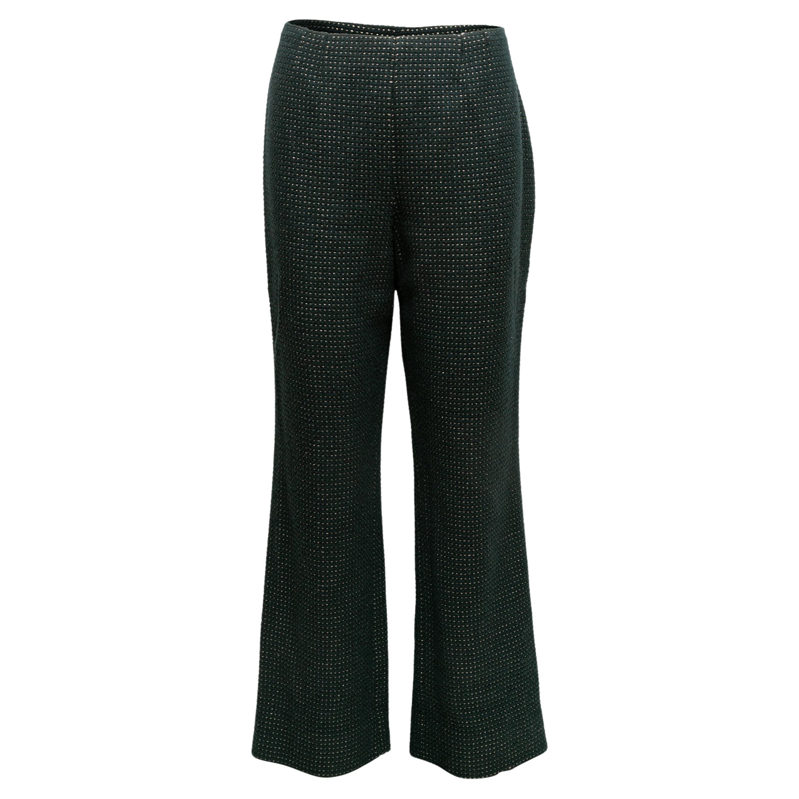 Vintage Dark Green & Gold Chanel Fall/Winter 2000 Wool Trousers Size FR 44