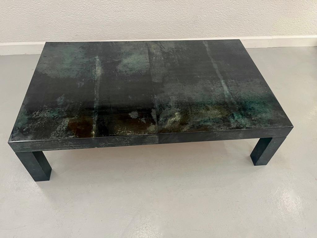 Vintage Dark Green Lacquered Goatskin Coffee Table by Aldo Tura, Italy ca. 1970s For Sale 5