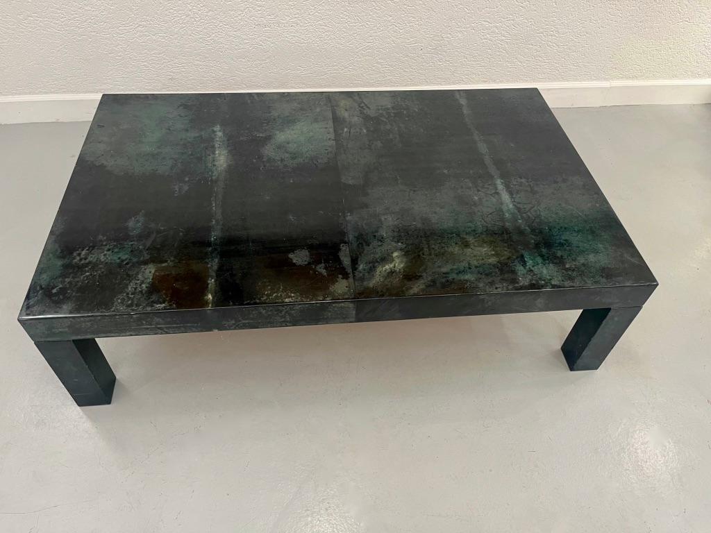 Mesa baja vintage de piel de cabra lacada en verde oscuro de Aldo Tura, Italia, ca. 1970 3