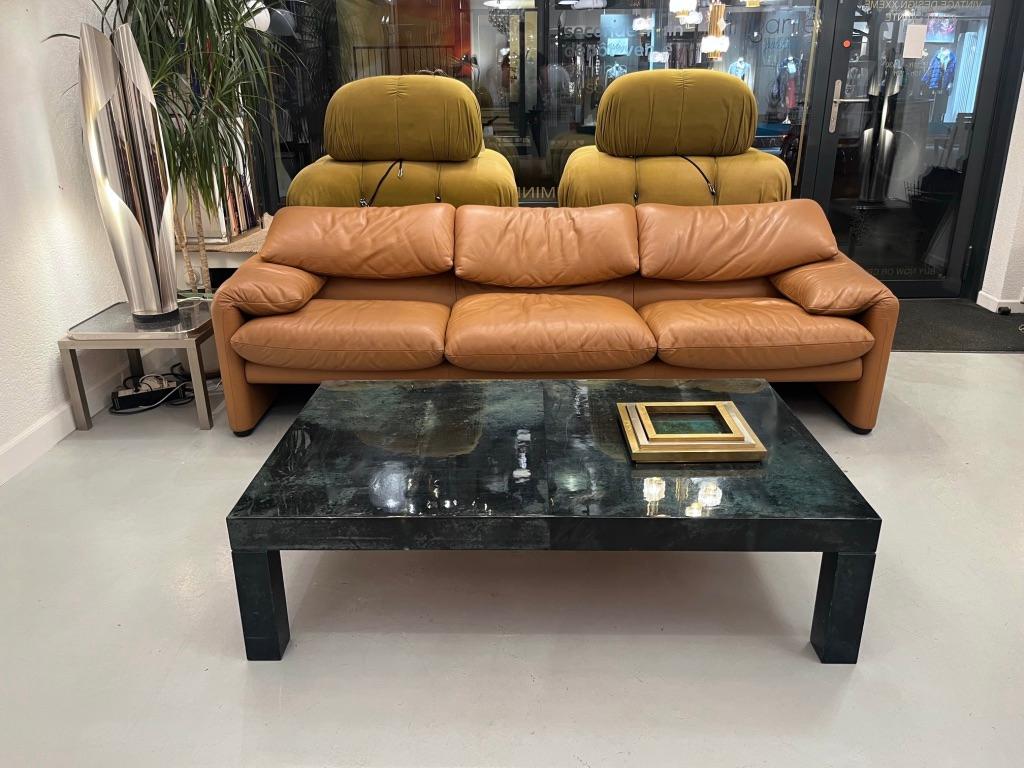 Vintage Dark Green Lacquered Goatskin Coffee Table by Aldo Tura, Italy ca. 1970s For Sale 7