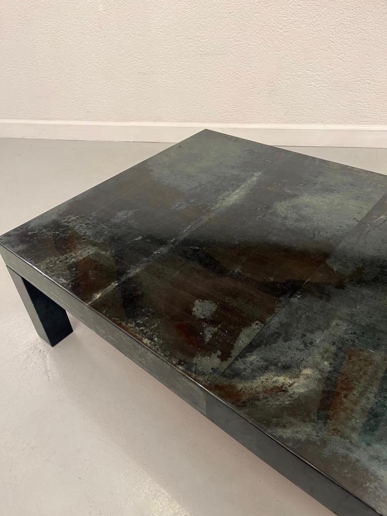 Mesa baja vintage de piel de cabra lacada en verde oscuro de Aldo Tura, Italia, ca. 1970 Italiano