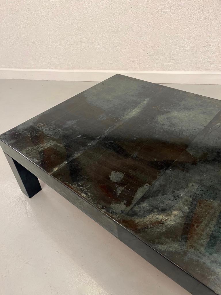 Italian Vintage Dark Green Lacquered Goatskin Coffee Table by Aldo Tura, Italy ca. 1970s For Sale