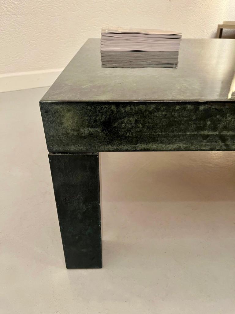 Vintage Dark Green Lacquered Goatskin Coffee Table by Aldo Tura, Italy ca. 1970s In Good Condition For Sale In Geneva, CH