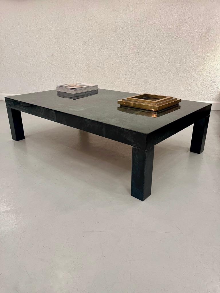 Late 20th Century Vintage Dark Green Lacquered Goatskin Coffee Table by Aldo Tura, Italy ca. 1970s For Sale