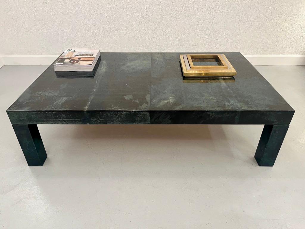 Vintage Dark Green Lacquered Goatskin Coffee Table by Aldo Tura, Italy ca. 1970s For Sale 3
