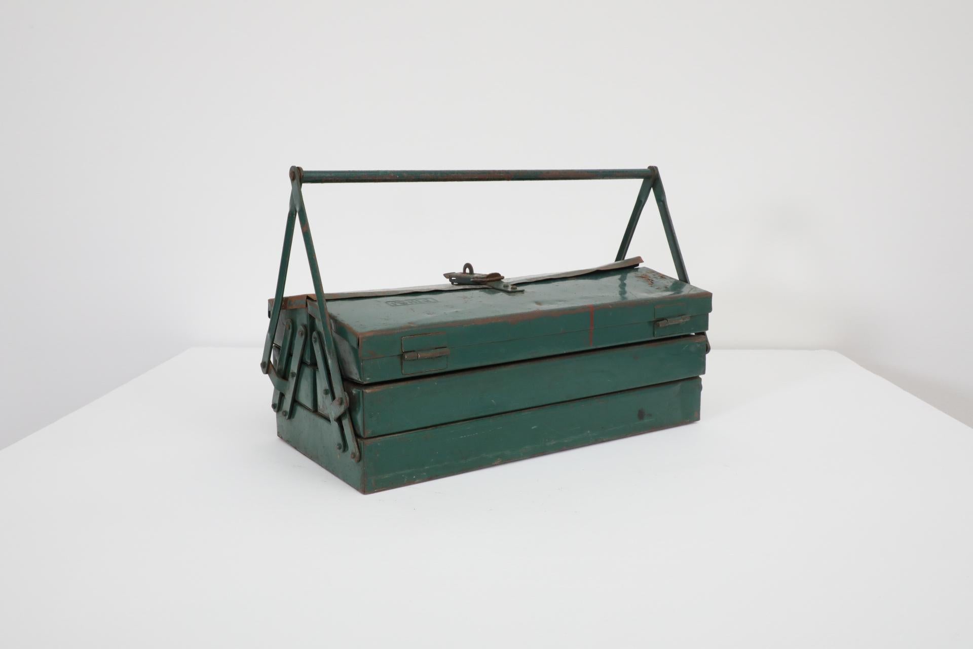 German Vintage Dark Green Tool or Tackle Box For Sale