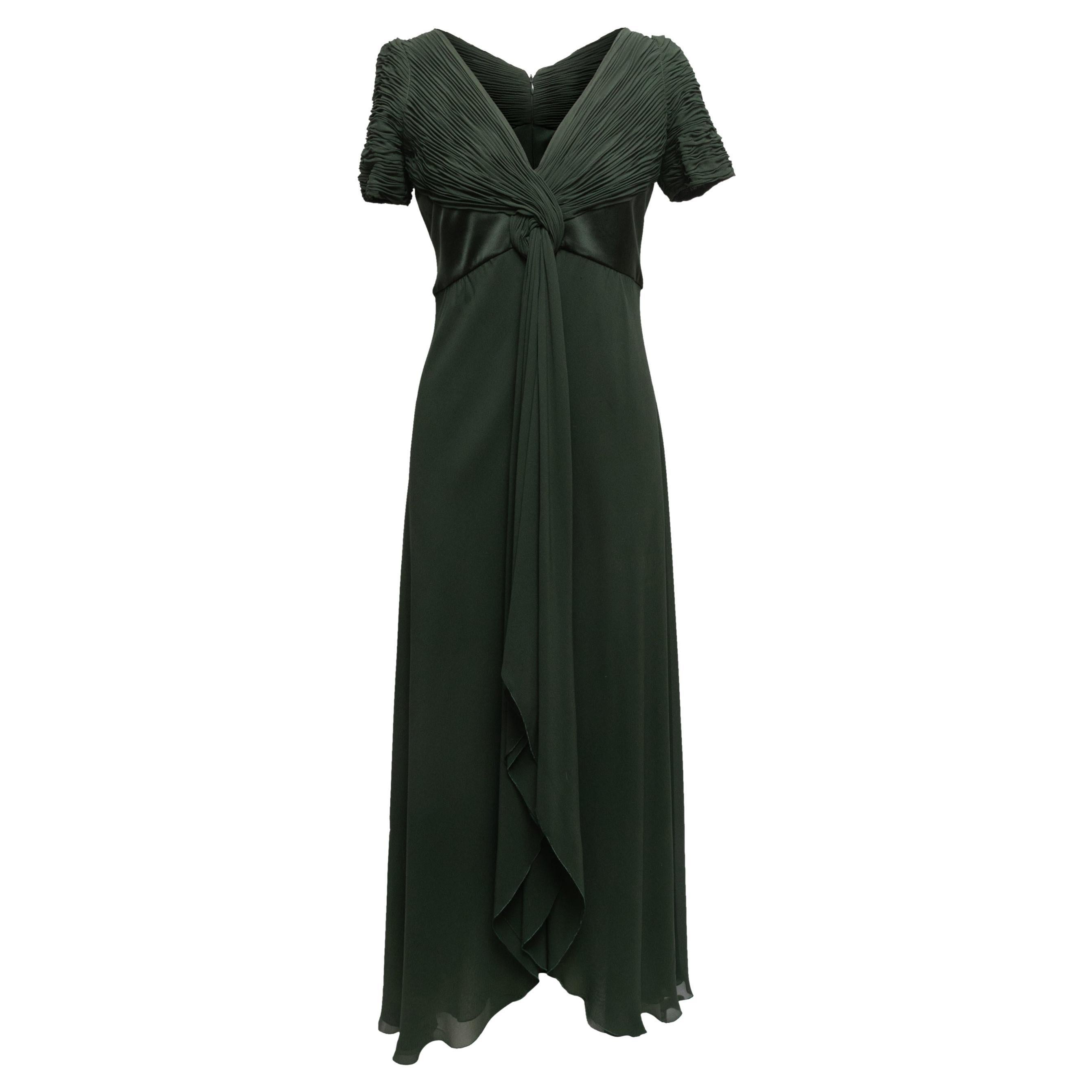 Vintage Dark Green Valentino Silk Gown Size US 10 For Sale