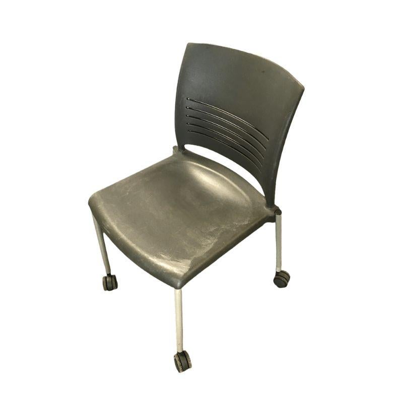 Vintage Dark Grey Plastic Chair with Metal Legs and Casters In Good Condition In Van Nuys, CA