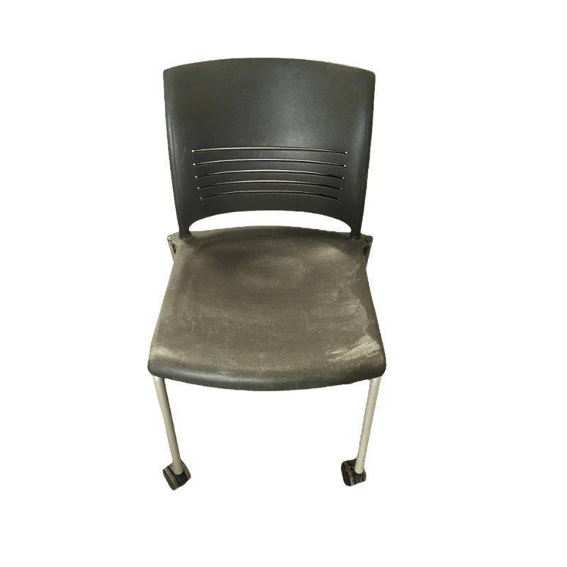 20th Century Vintage Dark Grey Plastic Chair with Metal Legs and Casters