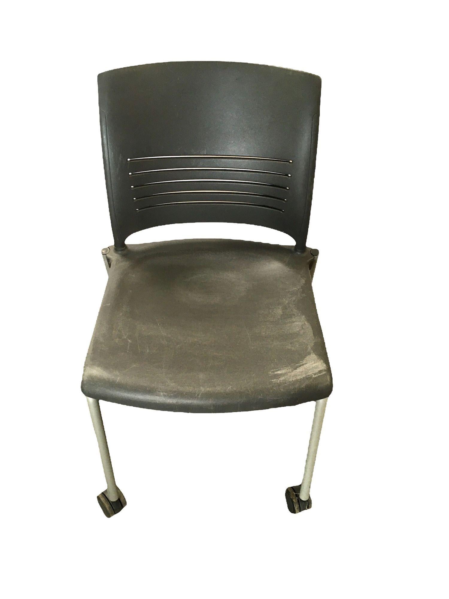 American Vintage Dark Grey Plastic Rolling Desk Chairs by Giancarlo Piretti for Strive For Sale