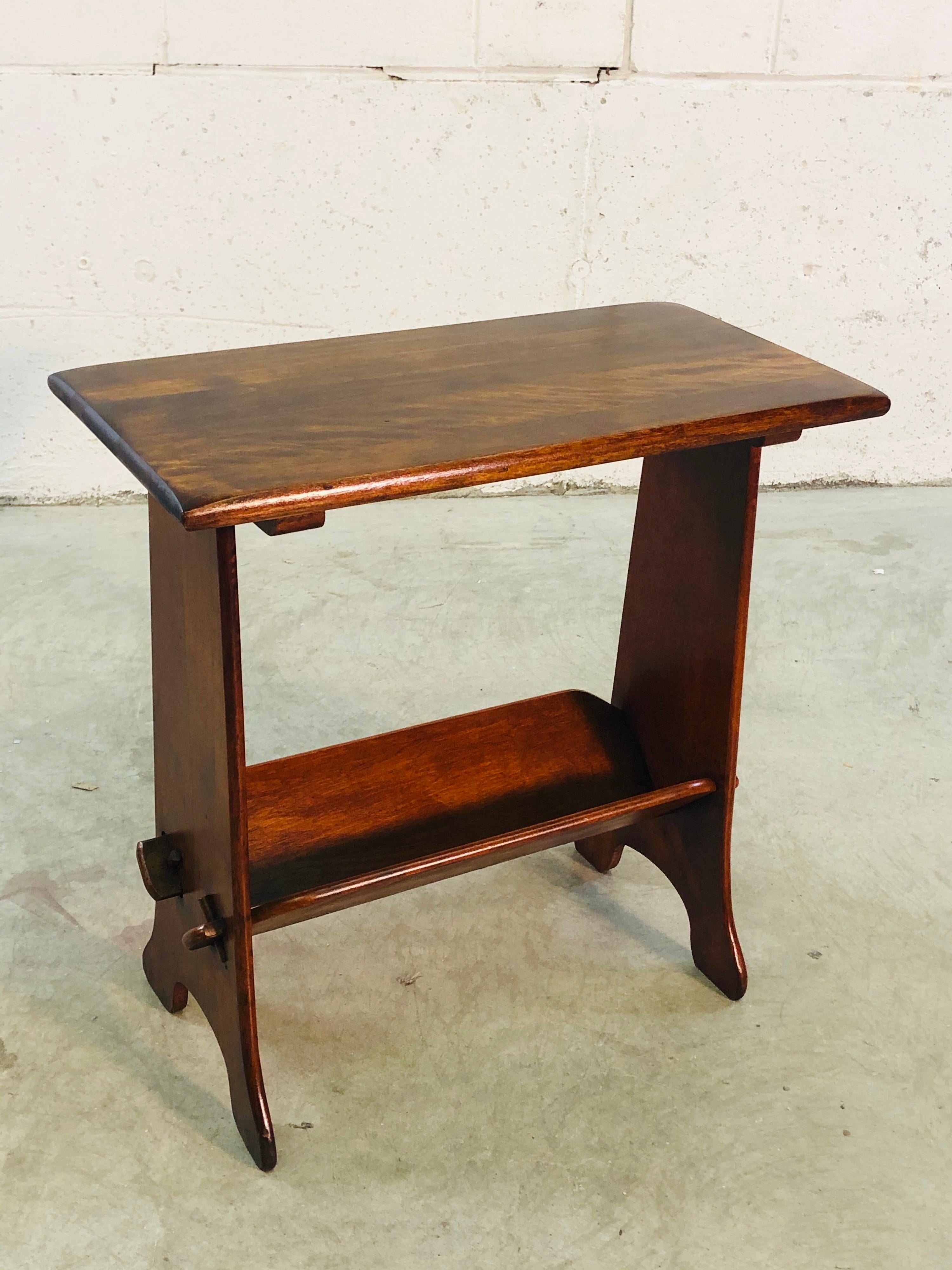 Vintage solid dark maple wood rectangular side table with a book shelf underneath. Excellent restored condition. No marks.