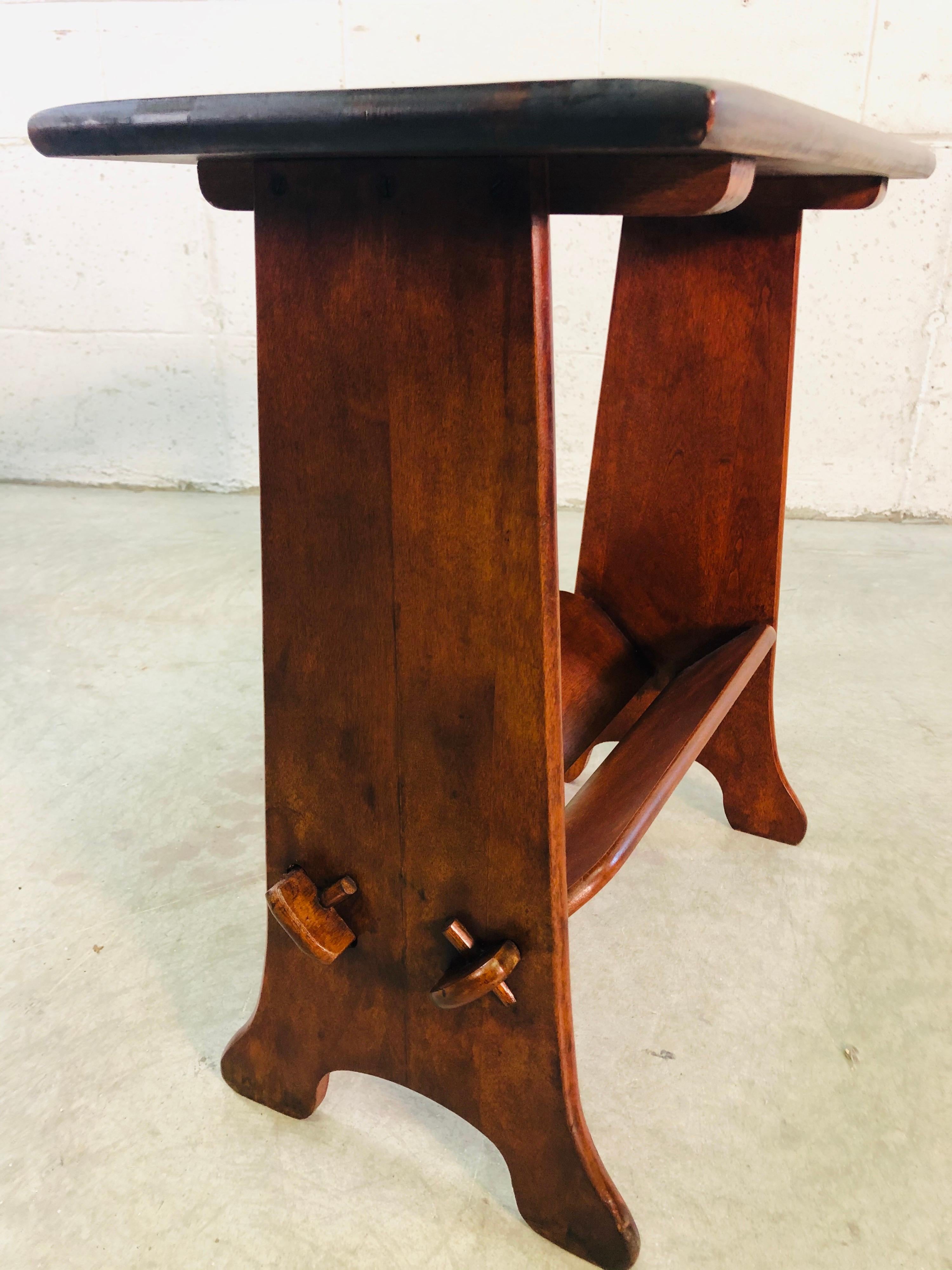 American Vintage Dark Maple Wood Side Table with Book Shelf