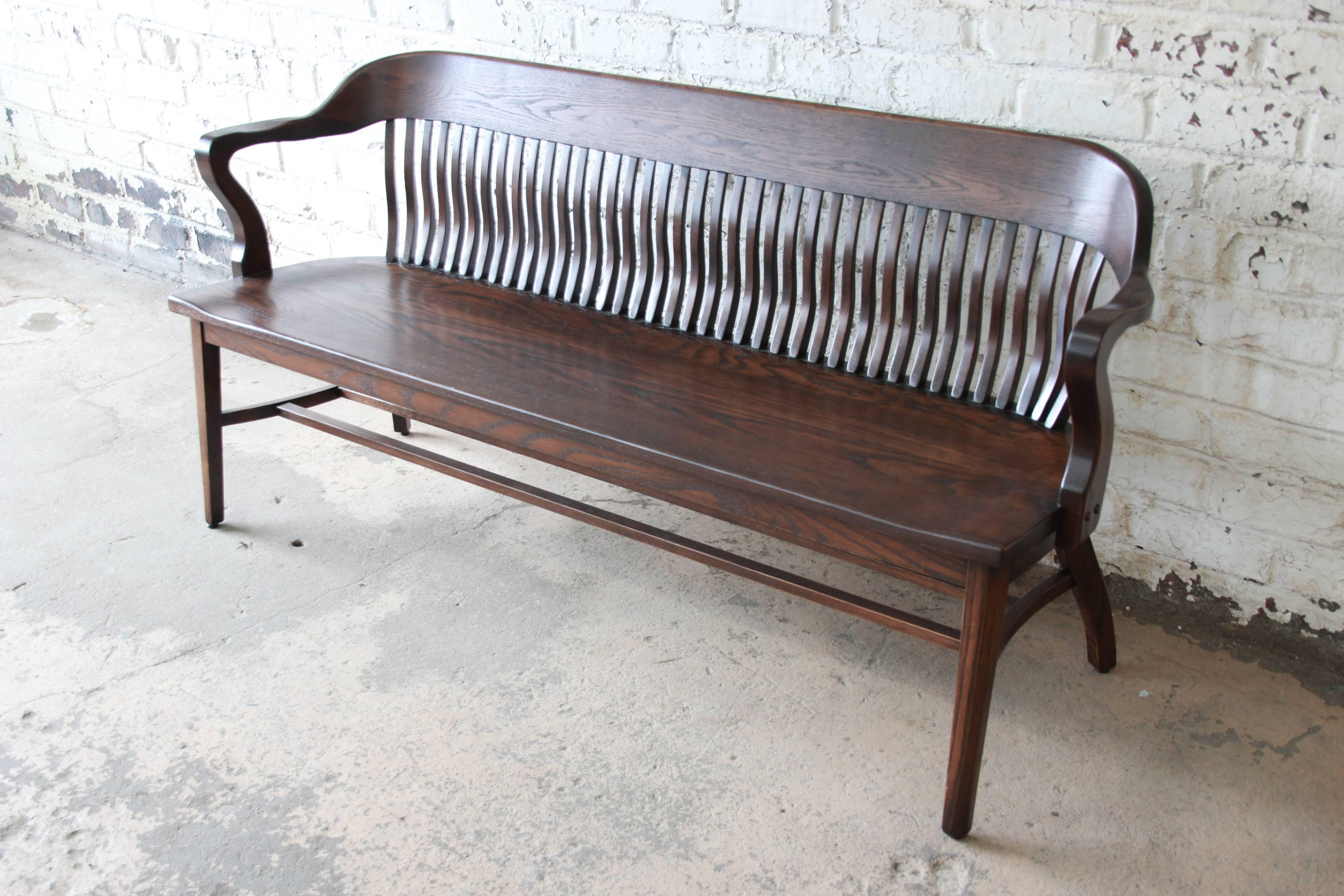 Vintage Dark Oak Lawyer's Bench, circa 1960s In Excellent Condition In South Bend, IN