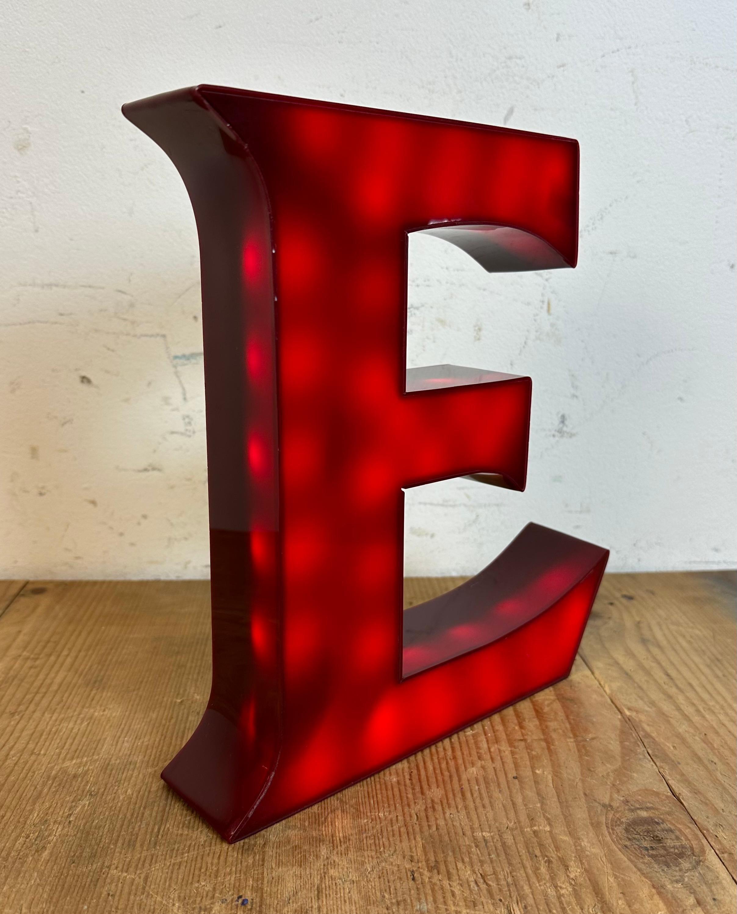  Vintage Dark Red Illuminated Letter E , 1980s For Sale 4