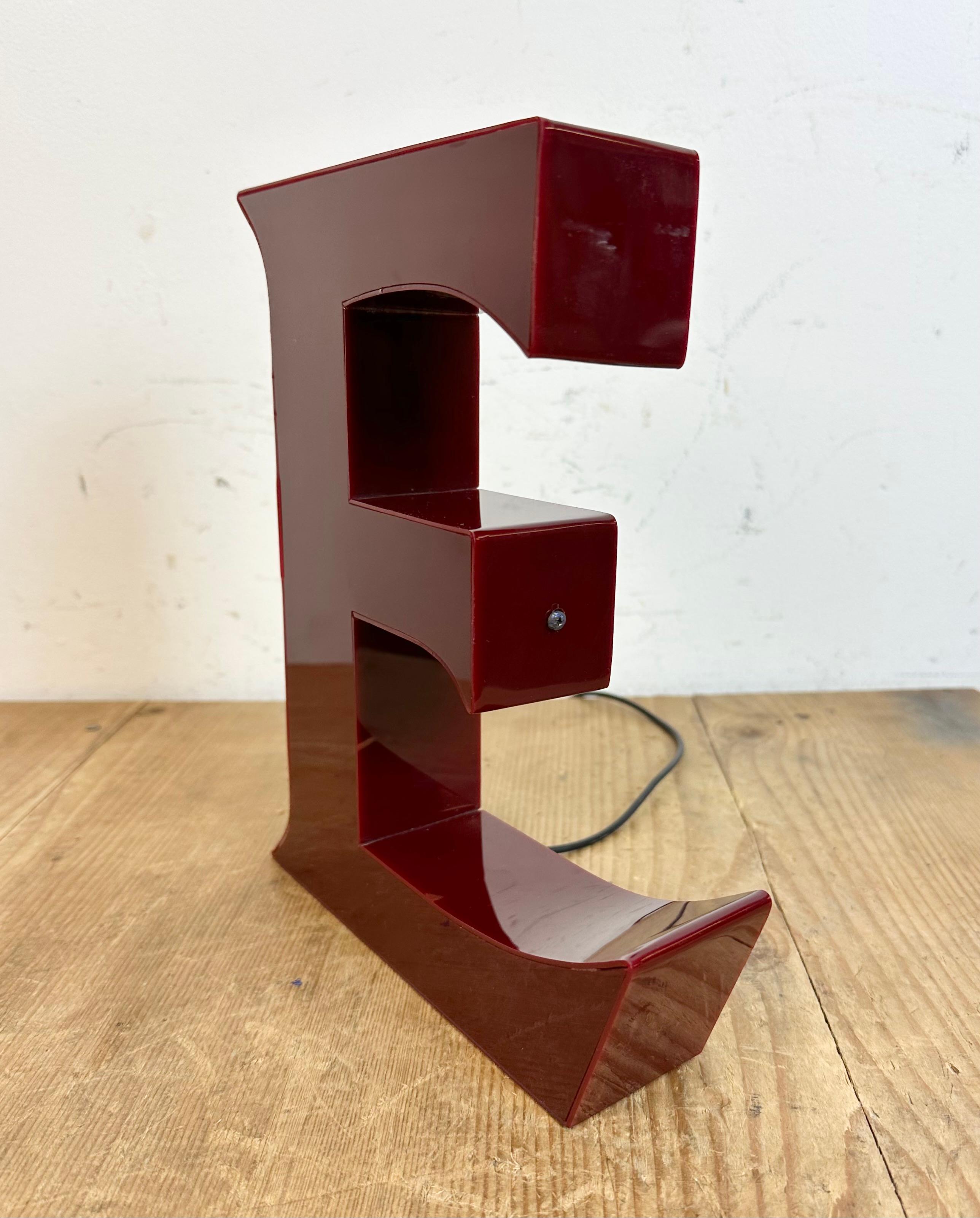 Industrial  Vintage Dark Red Illuminated Letter E , 1980s For Sale