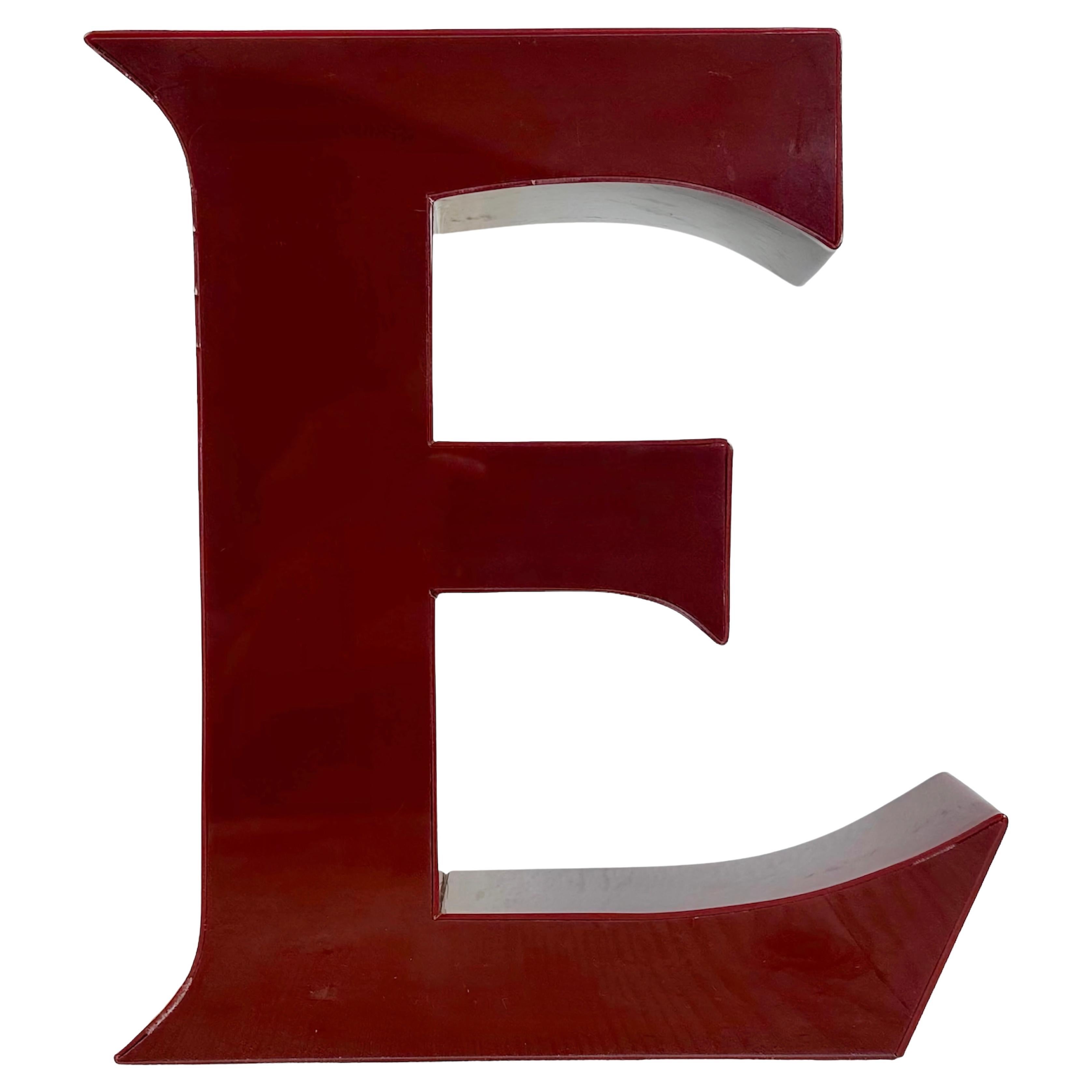  Vintage Dark Red Illuminated Letter E , 1980s