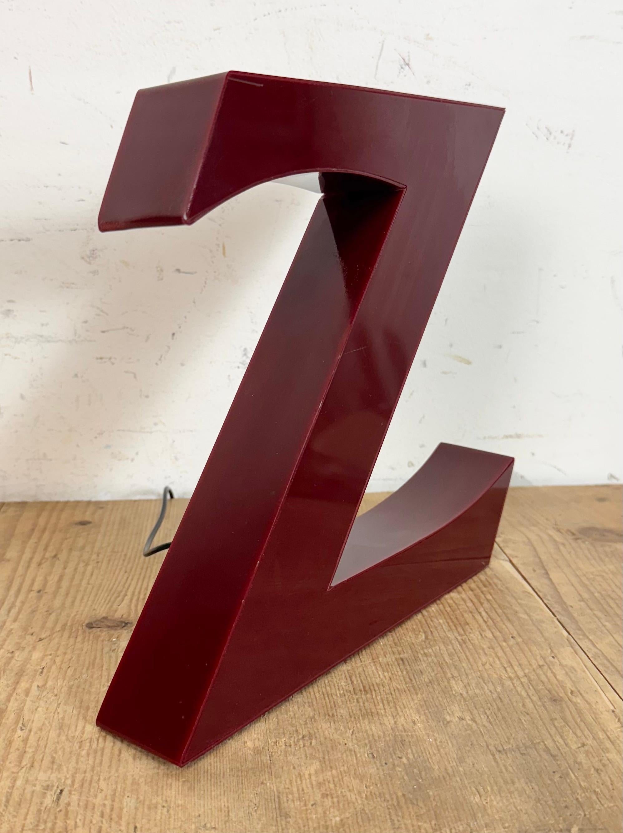 Industriel Lettre Z vintage illuminée en rouge foncé, années 1980 en vente