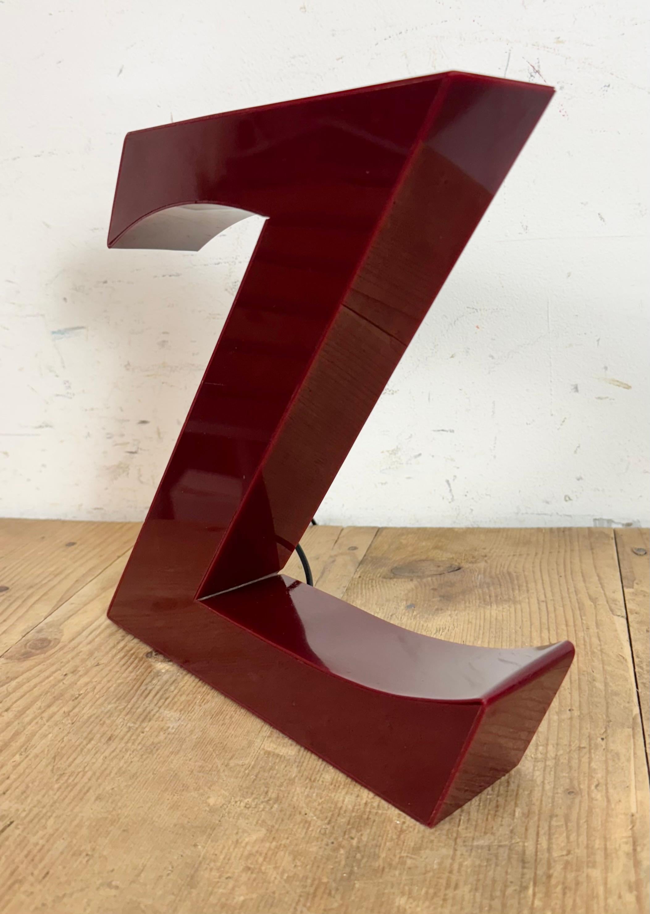 italien Lettre Z vintage illuminée en rouge foncé, années 1980 en vente