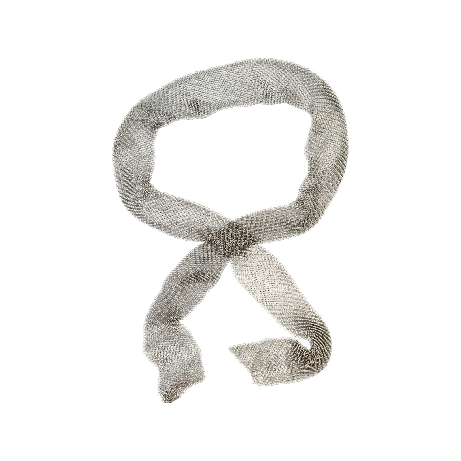 Women's or Men's Vintage Dark Silver Metal Mesh Wrap Tie Necklace Lariat Circa 1980s For Sale
