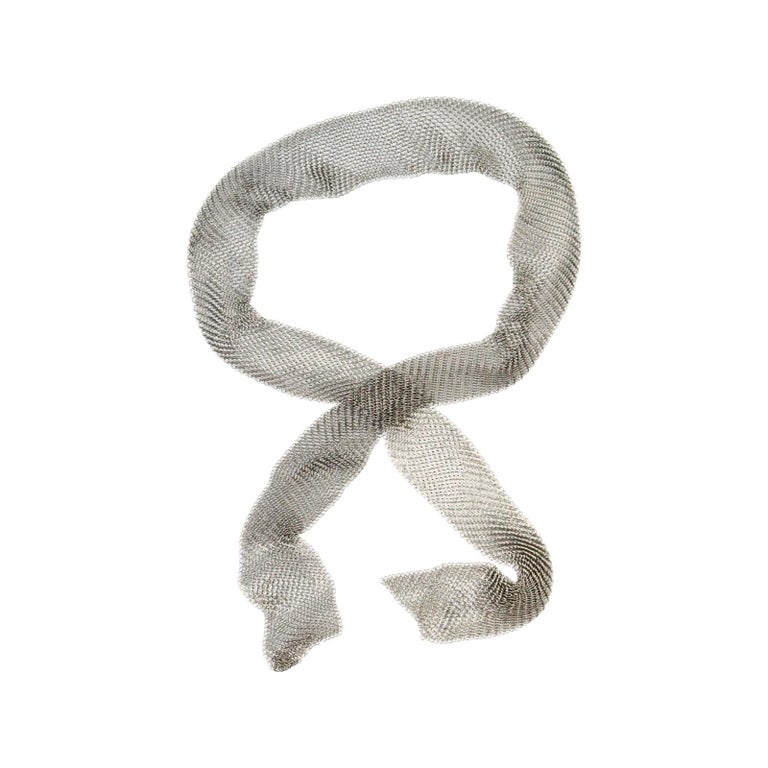 Vintage Dark Silver Metal Mesh Wrap Tie Necklace Lariat Circa 1980s For Sale 3