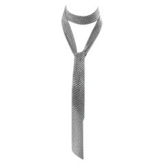 Vintage Dark Silver Metal Mesh Wrap Tie Necklace Lariat Circa 1980s