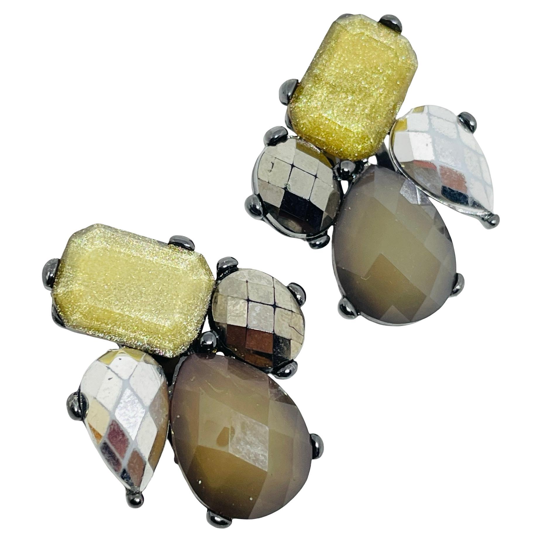 Vintage dark silver tone glass designer clip on earrings en venta