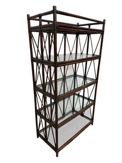 Vintage Dark Walnut Bamboo Etagere